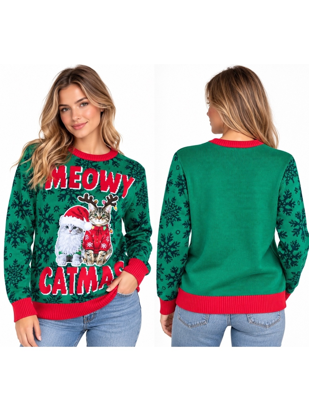 Party Sweater Meowy Catmas Ugly Christmas Sweater Cats Size M Holiday Novelty